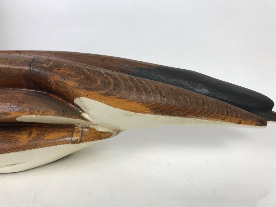 Huge Hand Carved Solid Wood Goose Hand Painted Signed R. Beauchamp Underneath 30L X 17H - LJE [Photo 5]