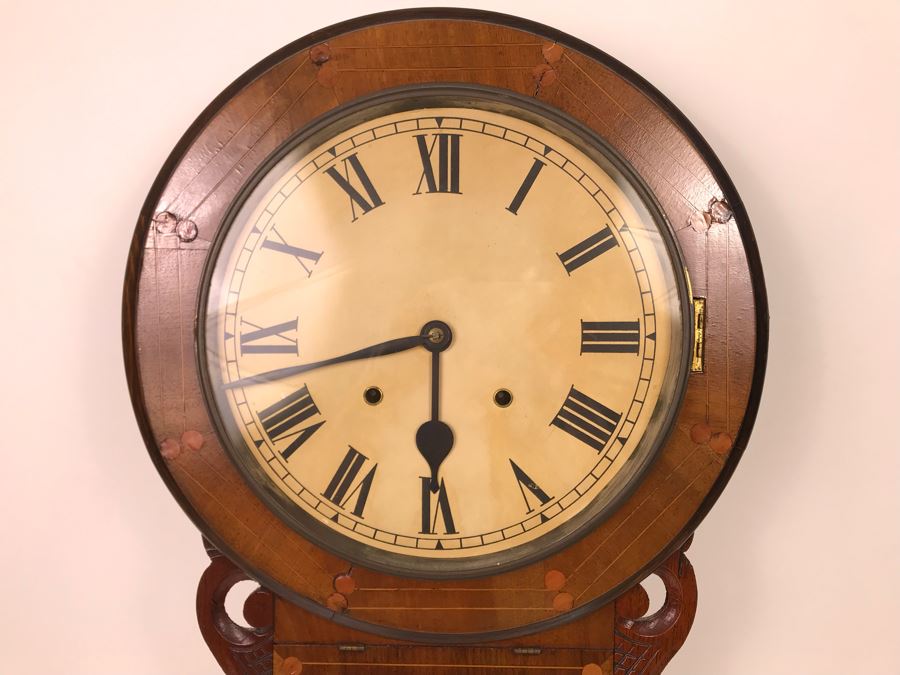 Vintage Wooden Inlay Wall Clock 17W X 28H - LJE [Photo 3]