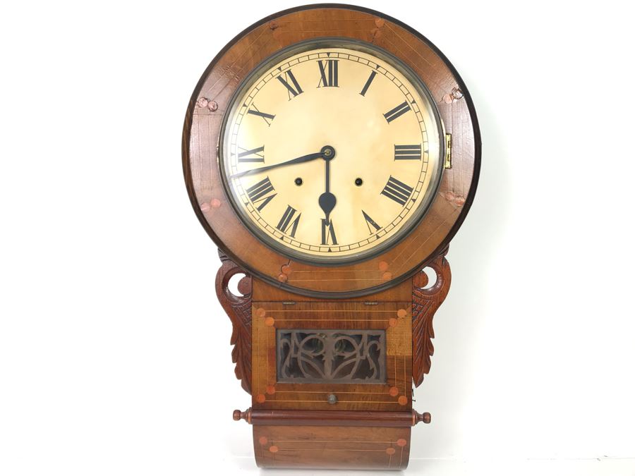 Vintage Wooden Inlay Wall Clock 17W X 28H - LJE [Photo 1]