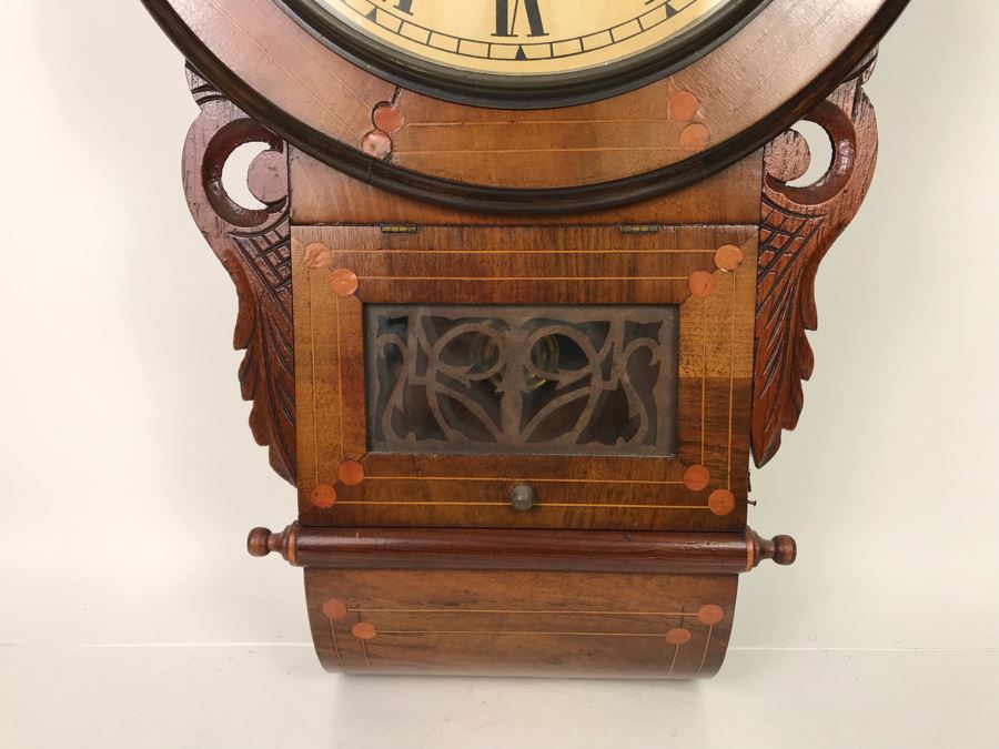 Vintage Wooden Inlay Wall Clock 17W X 28H - LJE [Photo 4]