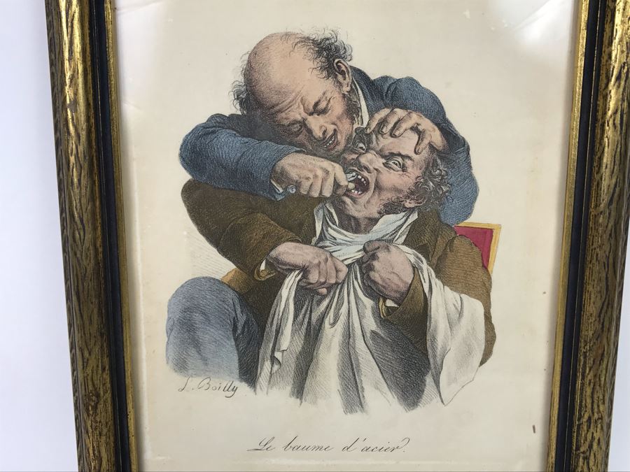 Original Louis-Leopold Boilly (1761-1845) Dentist Hand Colored Etching Titled 'Le Baume D'acier?' Signed In Plate 11 X 14 - LJE [Photo 2]