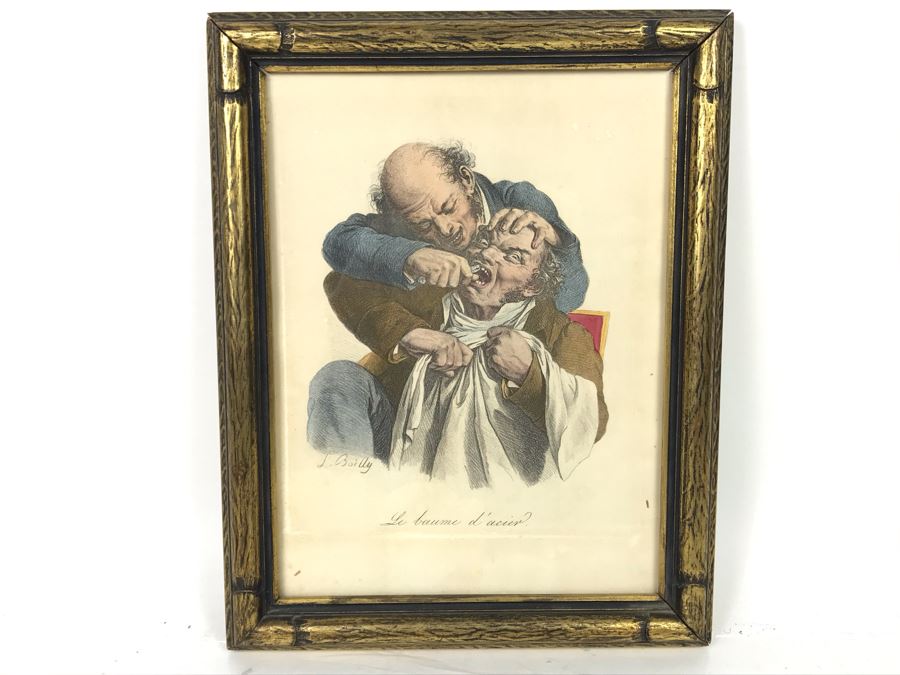 Original Louis-Leopold Boilly (1761-1845) Dentist Hand Colored Etching Titled 'Le Baume D'acier?' Signed In Plate 11 X 14 - LJE