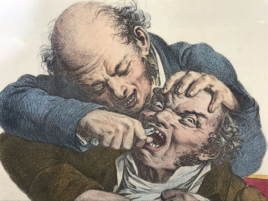 Original Louis-Leopold Boilly (1761-1845) Dentist Hand Colored Etching Titled 'Le Baume D'acier?' Signed In Plate 11 X 14 - LJE [Photo 3]