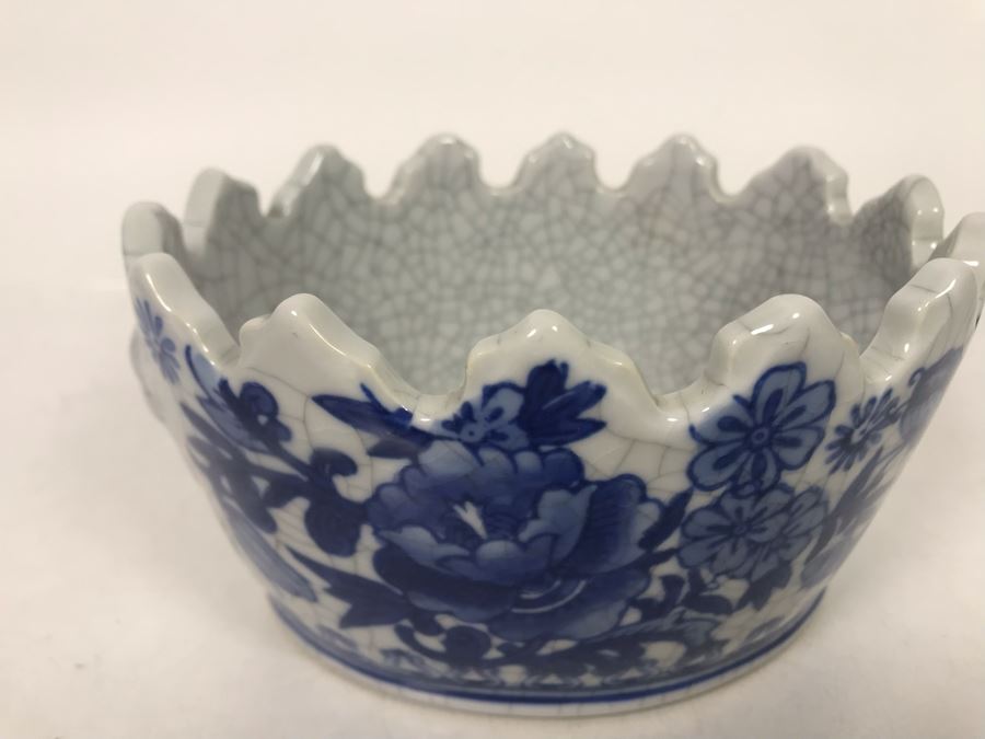 Set Of (3) Decorative Chinese Blue And White Bowls And Vessel - Bowl On Right Is Signed - LJE [Photo 13]