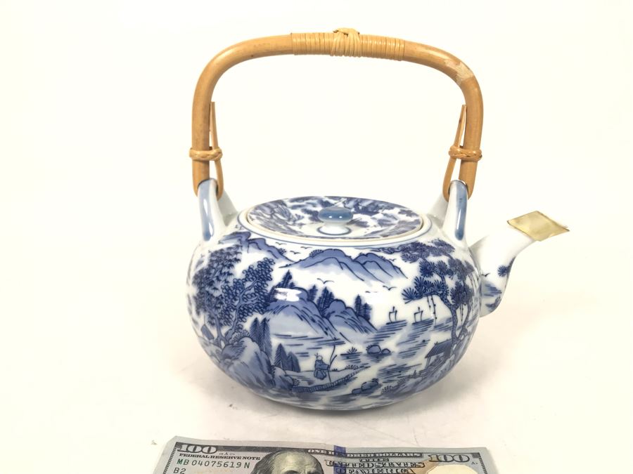 Signed Japanese Blue And White Porcelain Teapot - LJE