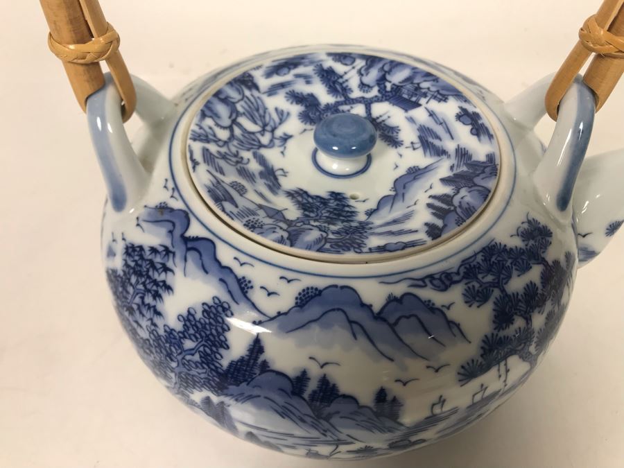Signed Japanese Blue And White Porcelain Teapot - LJE [Photo 3]