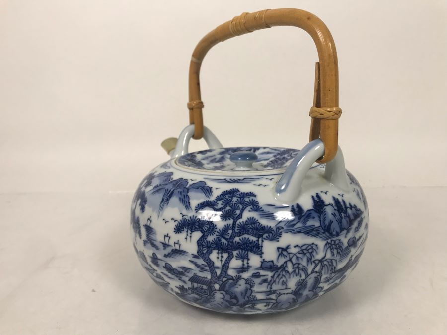 Signed Japanese Blue And White Porcelain Teapot - LJE [Photo 6]