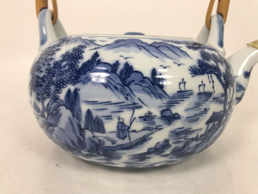 Signed Japanese Blue And White Porcelain Teapot - LJE [Photo 2]