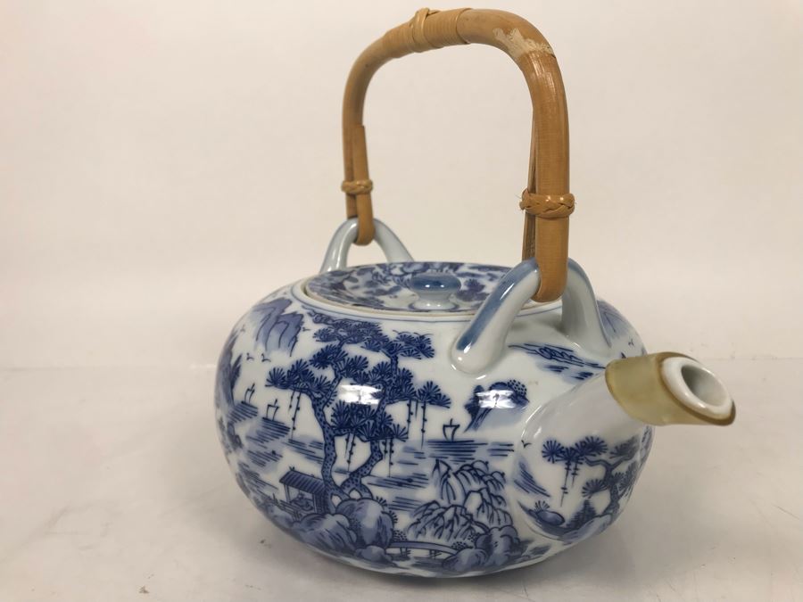 Signed Japanese Blue And White Porcelain Teapot - LJE [Photo 4]