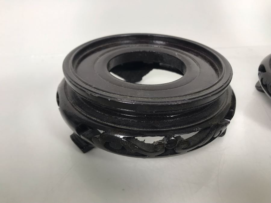 Pair Of A.C.F. Hand Decorated Hong Kong Japanese Porcelain Ware Vases With Wooden Stands 11H - LJE [Photo 14]