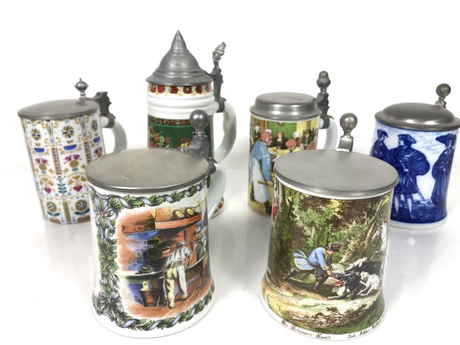 Collection Of (6) Vintage German Beer Steins Some Kaiser - LJE [Photo 2]