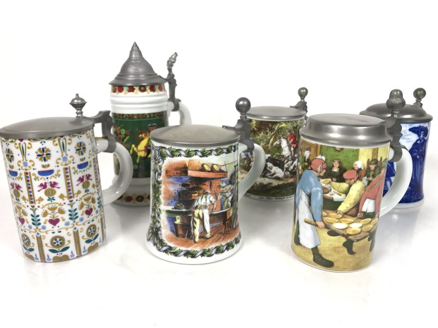 Collection Of (6) Vintage German Beer Steins Some Kaiser - LJE [Photo 1]