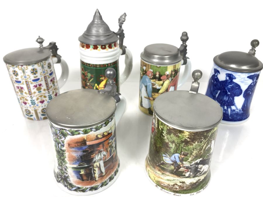 Collection Of (6) Vintage German Beer Steins Some Kaiser - LJE [Photo 3]