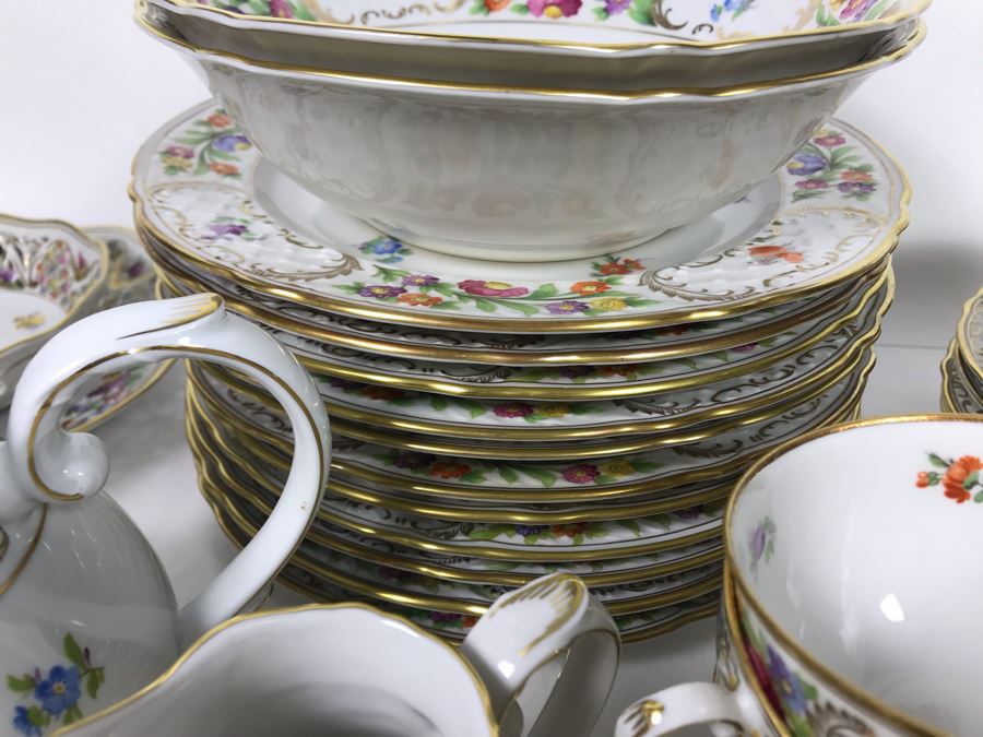 Golden Crown E&R Schumann Germany Empress Dresden Flowers Gold Rim China Set Apx 70 Pieces - LJE [Photo 17]