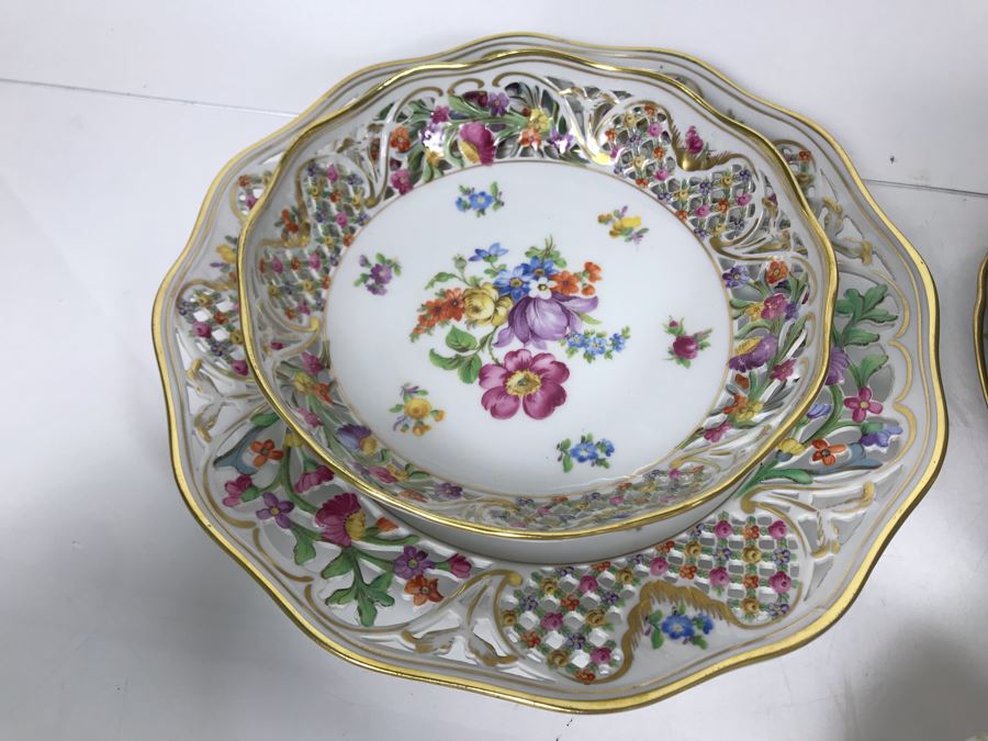 Golden Crown E&R Schumann Germany Empress Dresden Flowers Gold Rim China Set Apx 70 Pieces - LJE [Photo 18]