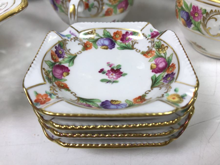 Golden Crown E&R Schumann Germany Empress Dresden Flowers Gold Rim China Set Apx 70 Pieces - LJE [Photo 5]