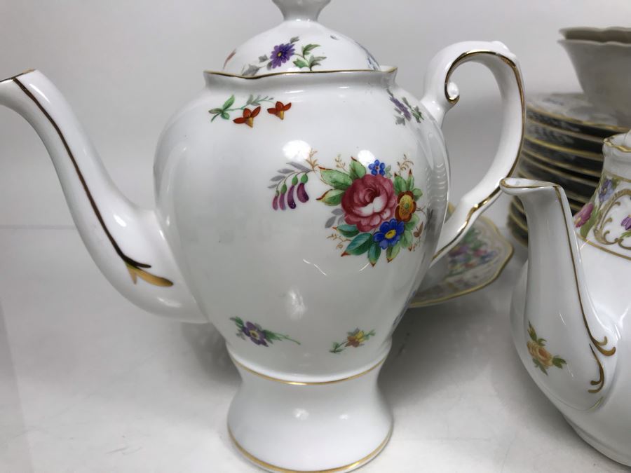 Golden Crown E&R Schumann Germany Empress Dresden Flowers Gold Rim China Set Apx 70 Pieces - LJE [Photo 9]