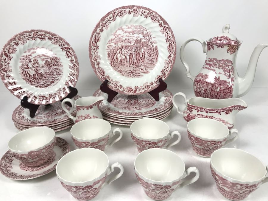 Myotts 'Country Life' Hand Engraved English Scenes Fine Staffordshite Ware Made In England China Set Apx 24 Pieces