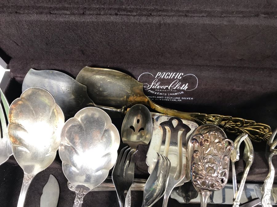Collection Of Various Silverplate Serving Pieces With Wooden Silverware Storage Box [Photo 6]