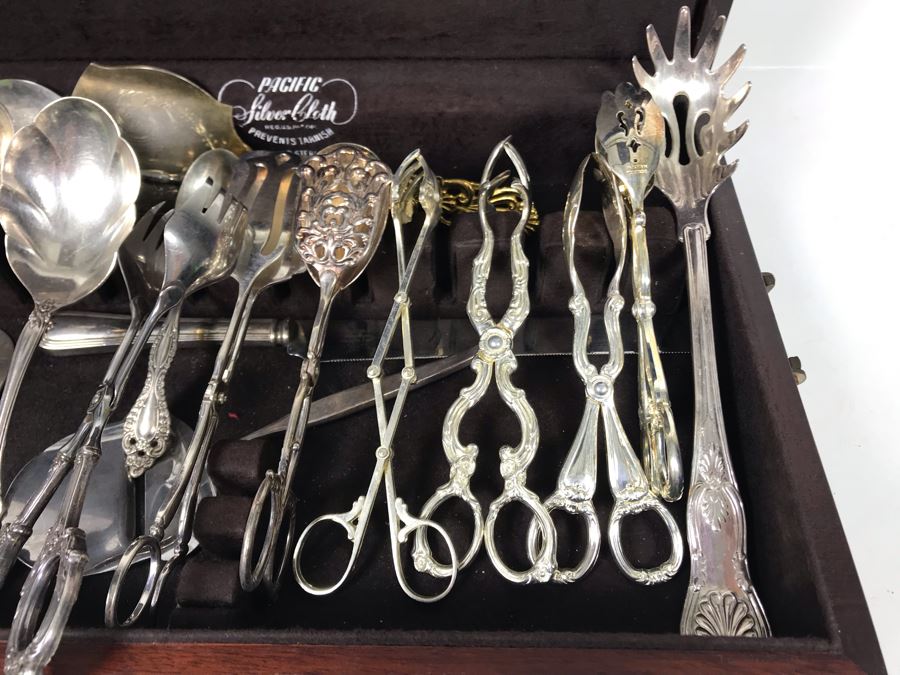 Collection Of Various Silverplate Serving Pieces With Wooden Silverware Storage Box [Photo 5]