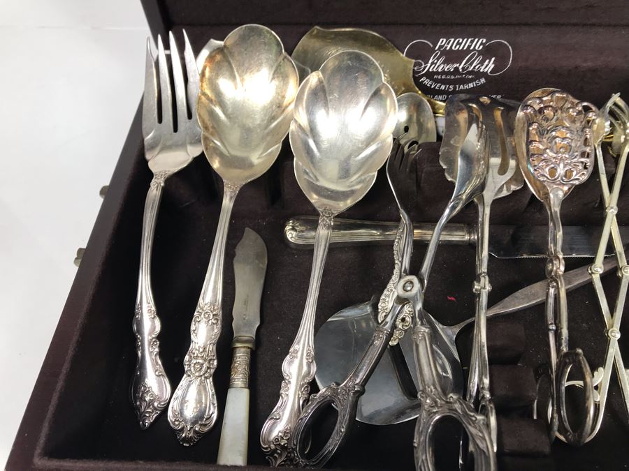 Collection Of Various Silverplate Serving Pieces With Wooden Silverware Storage Box [Photo 4]