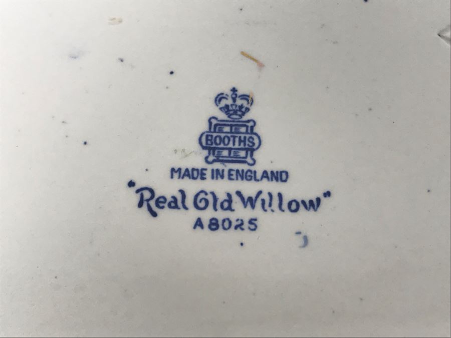 Booths 'Real Old Willow' English Soup Tureen And Pair Of Blue Glass Bottles - LJE [Photo 9]