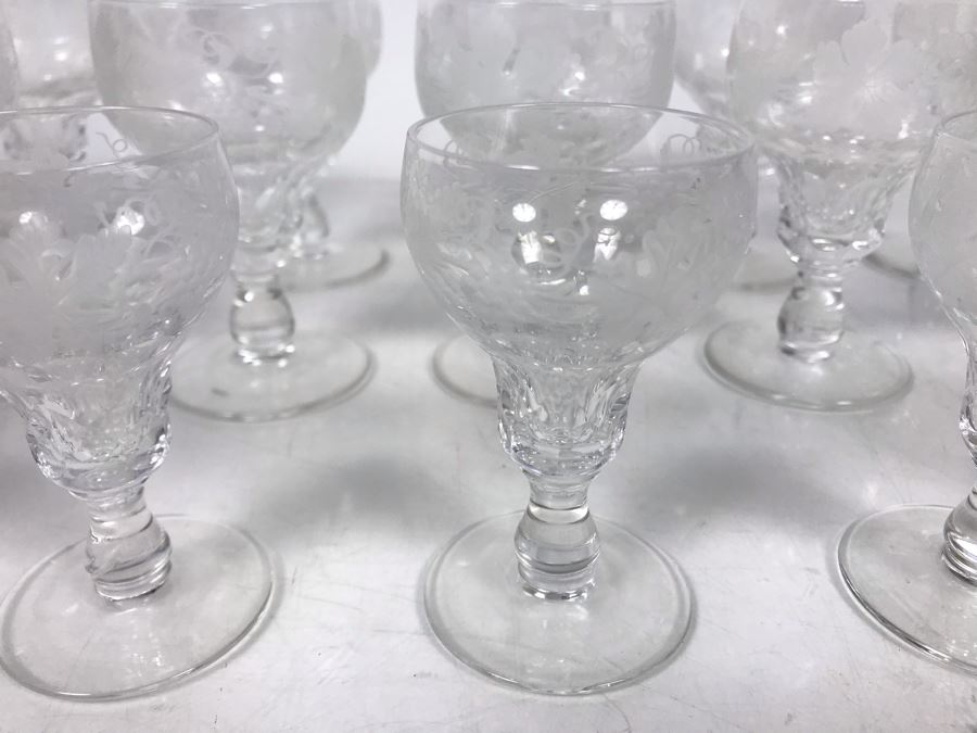 Vintage 1959 Fine Cut Italian Crystal Stemware Glasses (5) - 3.5H / (10) - 4H - LJE [Photo 4]