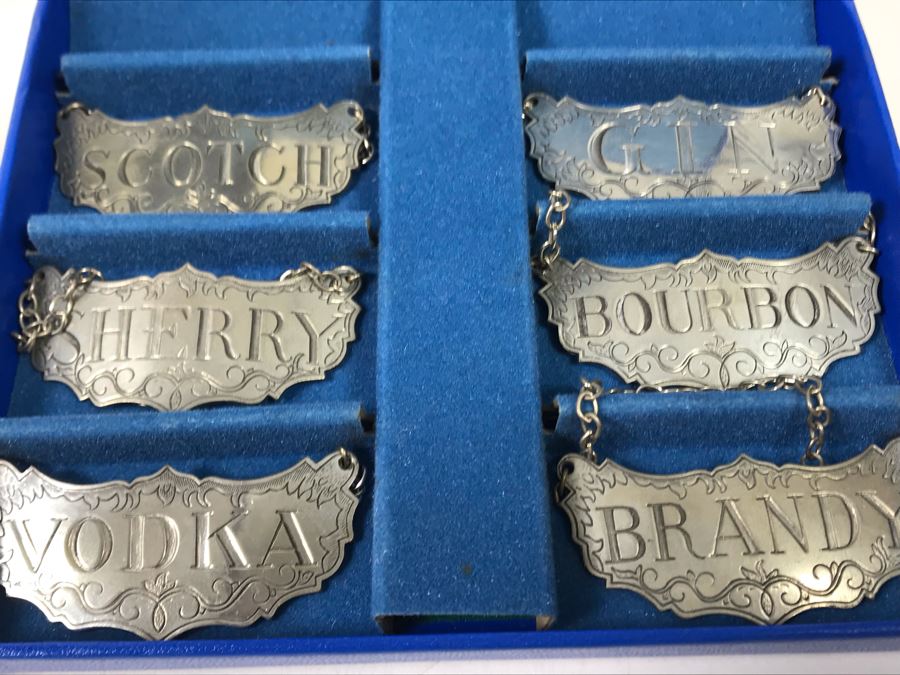 (4) Crystal Decanters With Historic Newport Decanter Labels By Stieff