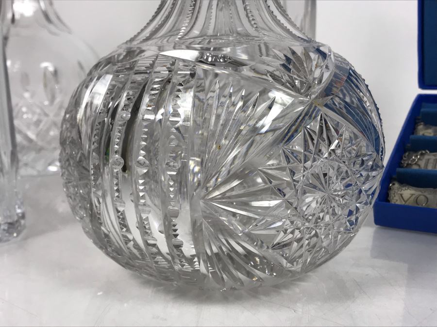 (4) Crystal Decanters With Historic Newport Decanter Labels By Stieff