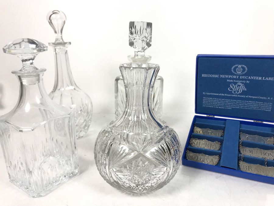(4) Crystal Decanters With Historic Newport Decanter Labels By Stieff Co - LJE [Photo 4]