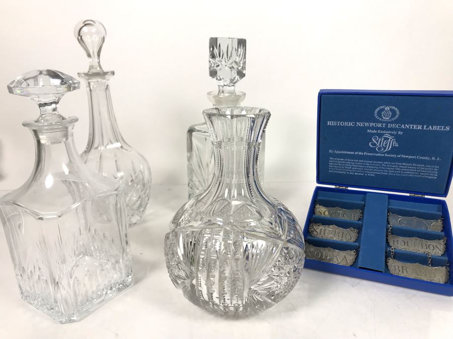 (4) Crystal Decanters With Historic Newport Decanter Labels By Stieff Co - LJE [Photo 2]
