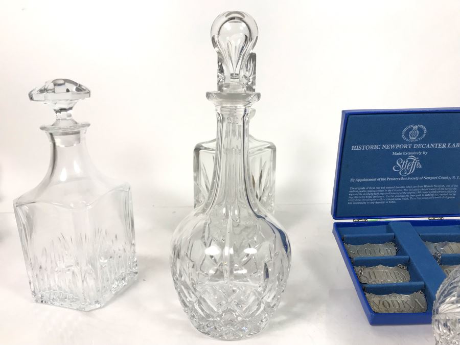 (4) Crystal Decanters With Historic Newport Decanter Labels By Stieff Co LJE