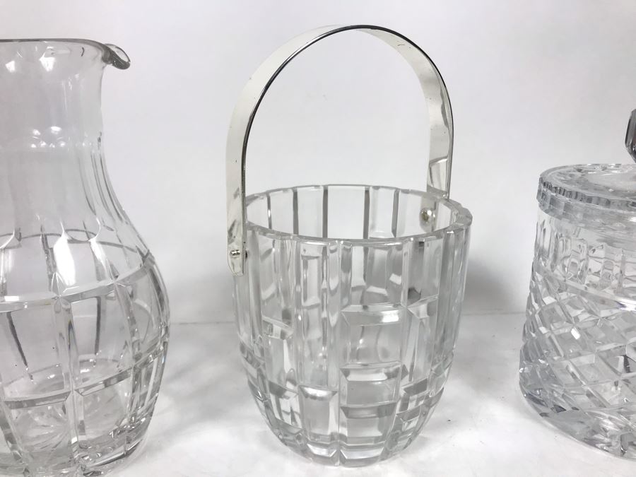 Various Crystal Pieces Including Modern Pitcher And Chrome Handled Ice Bucket, Sugar Dispenser And Waterford Creamer And Sugar - LJE [Photo 5]