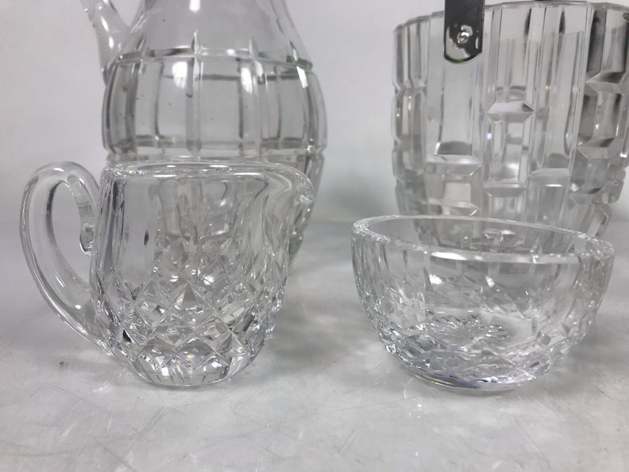 Various Crystal Pieces Including Modern Pitcher And Chrome Handled Ice Bucket, Sugar Dispenser And Waterford Creamer And Sugar - LJE [Photo 3]