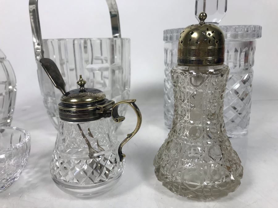 Various Crystal Pieces Including Modern Pitcher And Chrome Handled Ice Bucket, Sugar Dispenser And Waterford Creamer And Sugar - LJE [Photo 2]