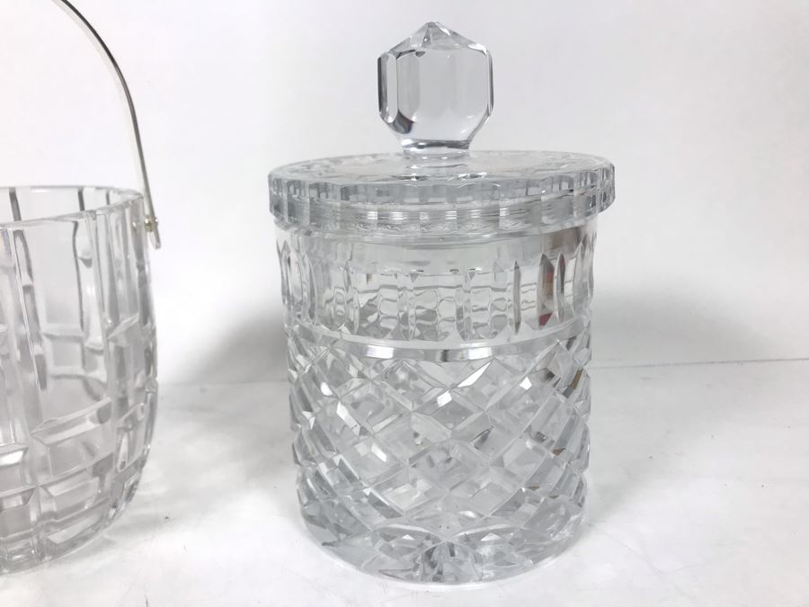 Various Crystal Pieces Including Modern Pitcher And Chrome Handled Ice Bucket, Sugar Dispenser And Waterford Creamer And Sugar - LJE [Photo 6]