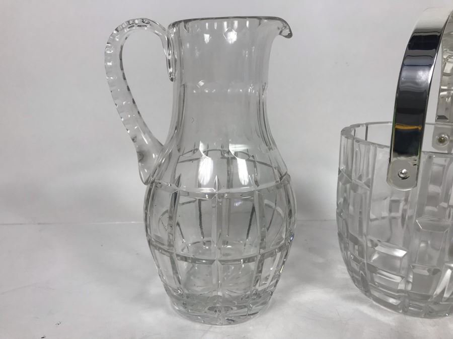 Various Crystal Pieces Including Modern Pitcher And Chrome Handled Ice Bucket, Sugar Dispenser And Waterford Creamer And Sugar - LJE [Photo 4]