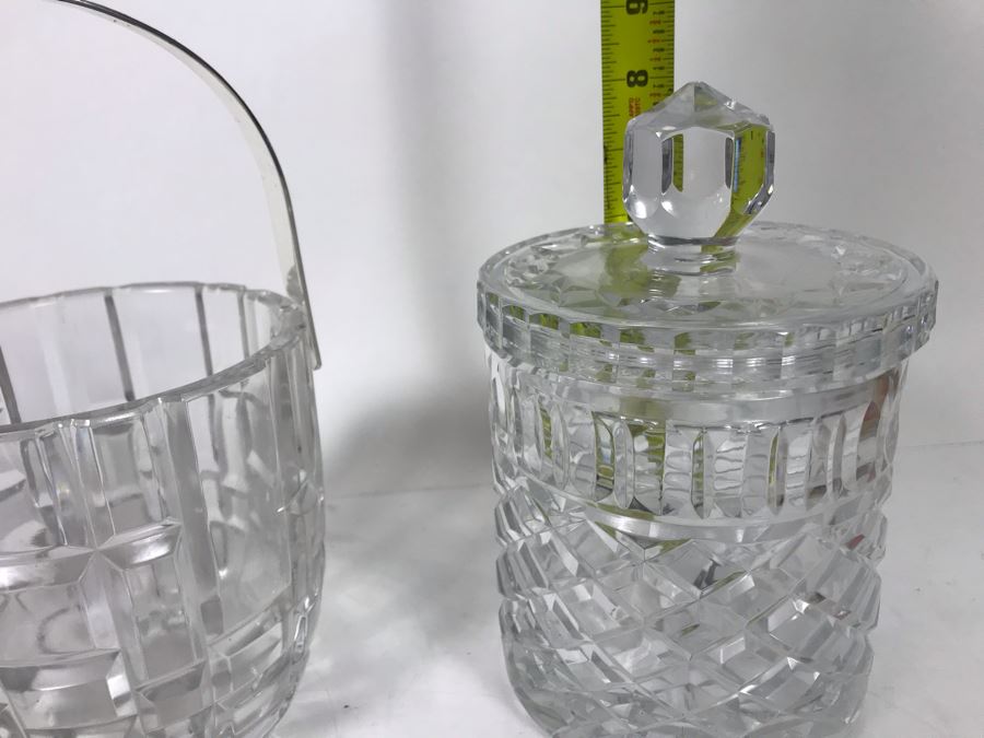 Various Crystal Pieces Including Modern Pitcher And Chrome Handled Ice Bucket, Sugar Dispenser And Waterford Creamer And Sugar - LJE [Photo 8]