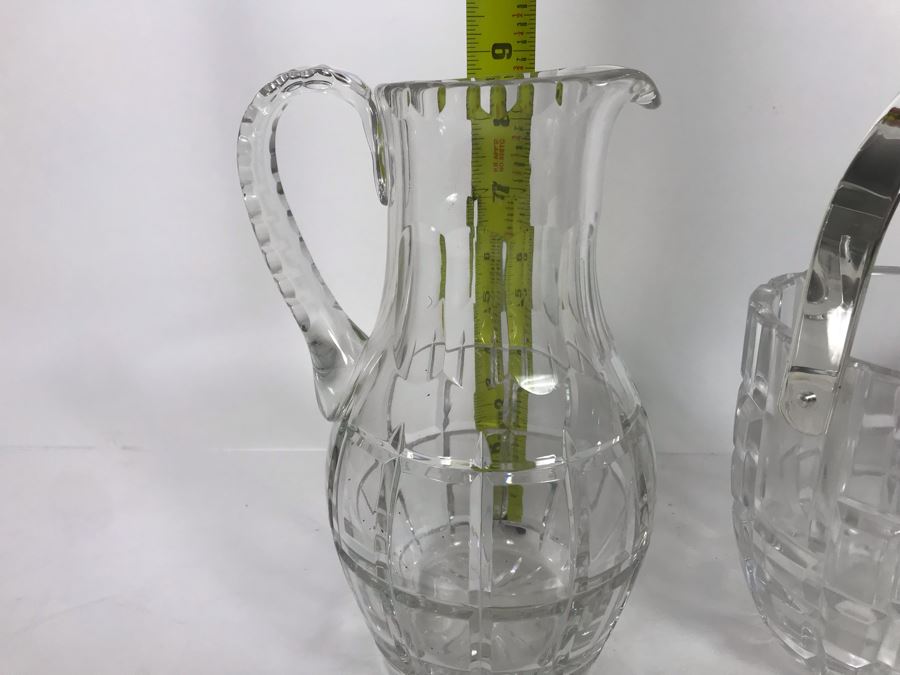 Various Crystal Pieces Including Modern Pitcher And Chrome Handled Ice Bucket, Sugar Dispenser And Waterford Creamer And Sugar - LJE [Photo 9]