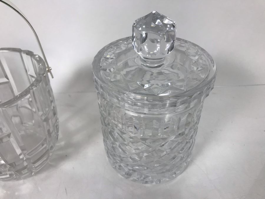 Various Crystal Pieces Including Modern Pitcher And Chrome Handled Ice Bucket, Sugar Dispenser And Waterford Creamer And Sugar - LJE [Photo 7]