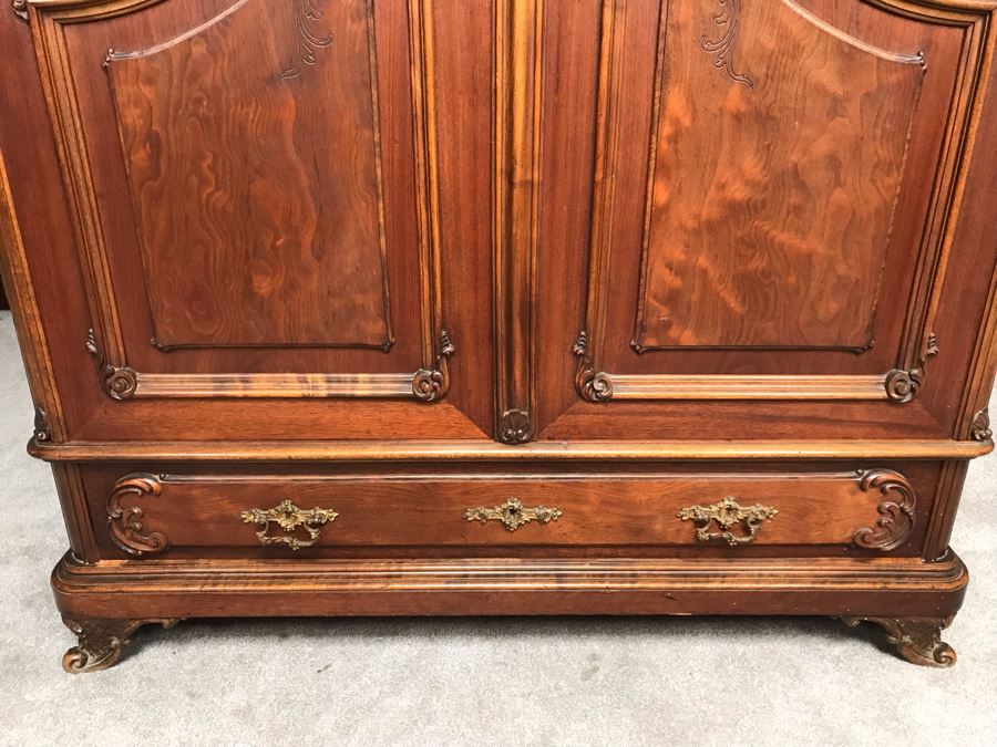 Stunning Hand Carved European Cabinet Armoire With (3) Glass Shelves 52W X 22D X 92H - See Photos For Details - LJE [Photo 10]