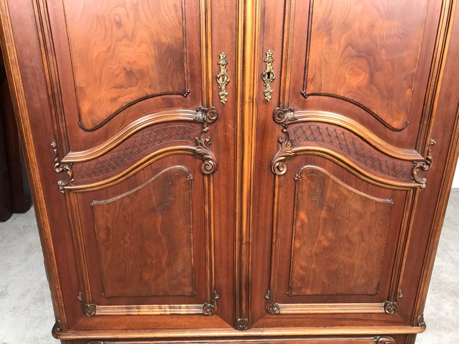 Stunning Hand Carved European Cabinet Armoire With (3) Glass Shelves 52W X 22D X 92H - See Photos For Details - LJE [Photo 9]