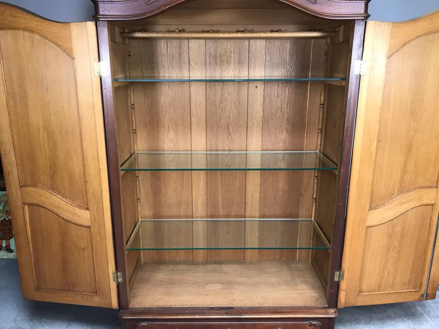 Stunning Hand Carved European Cabinet Armoire With (3) Glass Shelves 52W X 22D X 92H - See Photos For Details - LJE [Photo 20]