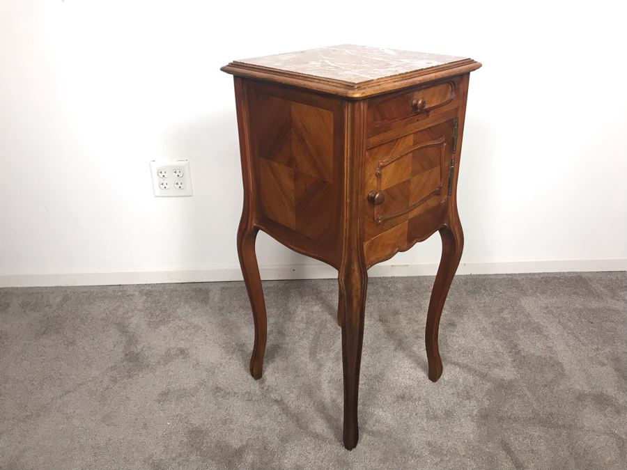 Vintage Pot Cupboard Cabinet Table With Marble Top And Drawer 16 X 16 X 33H - LJE [Photo 11]
