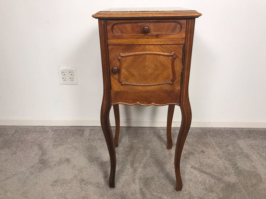 Vintage Pot Cupboard Cabinet Table With Marble Top And Drawer 16 X 16 X 33H - LJE [Photo 4]