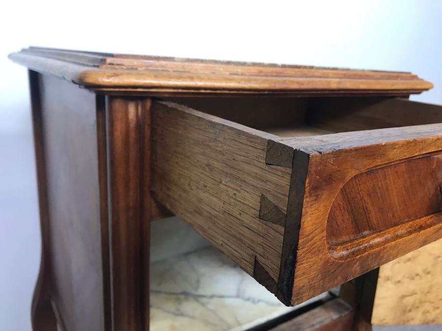 Vintage Pot Cupboard Cabinet Table With Marble Top And Drawer 16 X 16 X 33H - LJE [Photo 8]