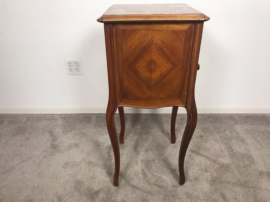 Vintage Pot Cupboard Cabinet Table With Marble Top And Drawer 16 X 16 X 33H - LJE [Photo 12]