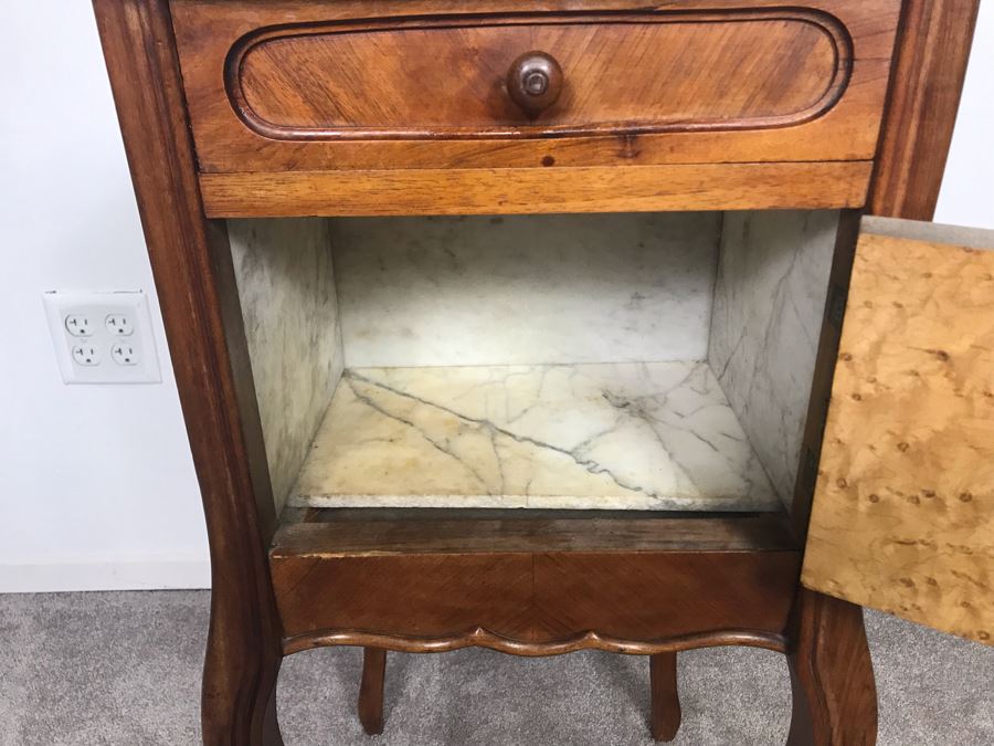 Vintage Pot Cupboard Cabinet Table With Marble Top And Drawer 16 X 16 X 33H - LJE [Photo 6]
