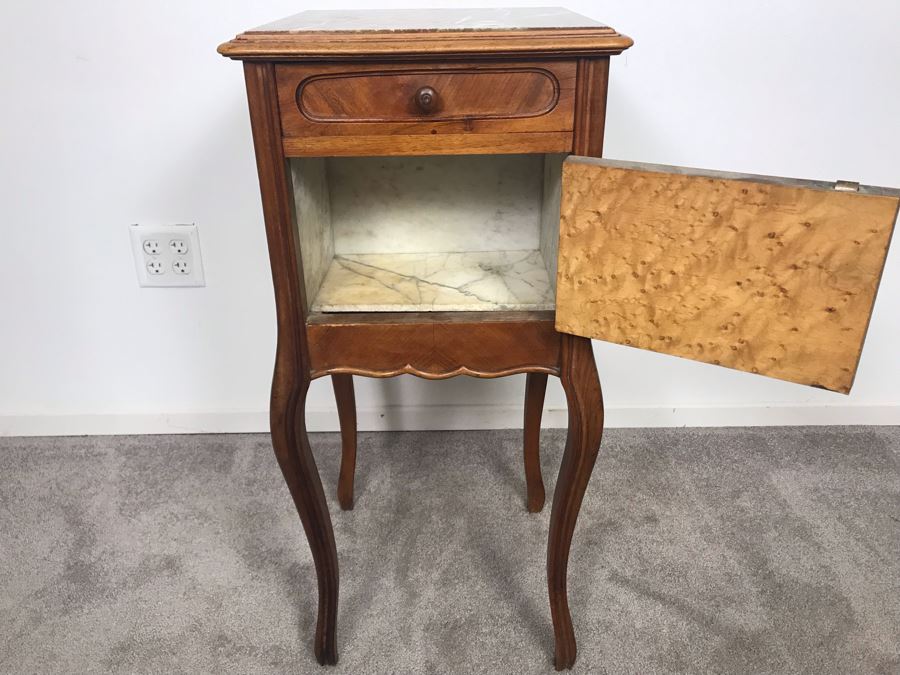 Vintage Pot Cupboard Cabinet Table With Marble Top And Drawer 16 X 16 X 33H - LJE [Photo 5]