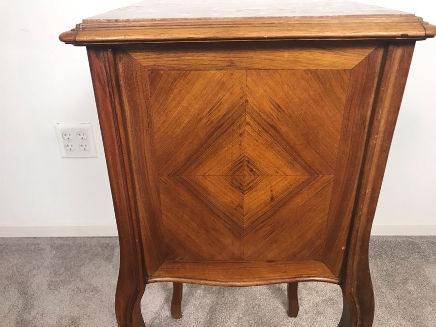 Vintage Pot Cupboard Cabinet Table With Marble Top And Drawer 16 X 16 X 33H - LJE [Photo 13]